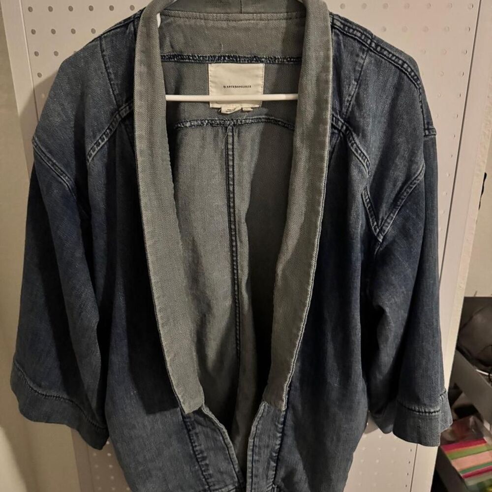 By Anthropologie Denim Kimono Jacket XS Oversized Open Front